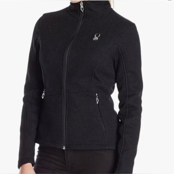 Spyder Core Sweater Zip Front Jacket Fleece Lined Zip Pockets Black Womens Sz M - Picture 1 of 9